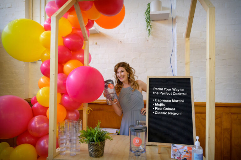 Leena at her wedding party with Bike N Blend's smoothie and cocktail options