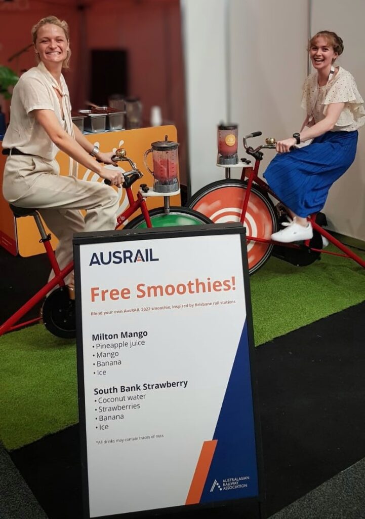 team members pedalling for their smooothies with Bike N' Blend's fun team bonding activity
