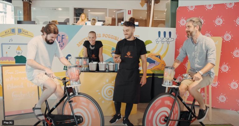 employees having fun at a workplace wellness event