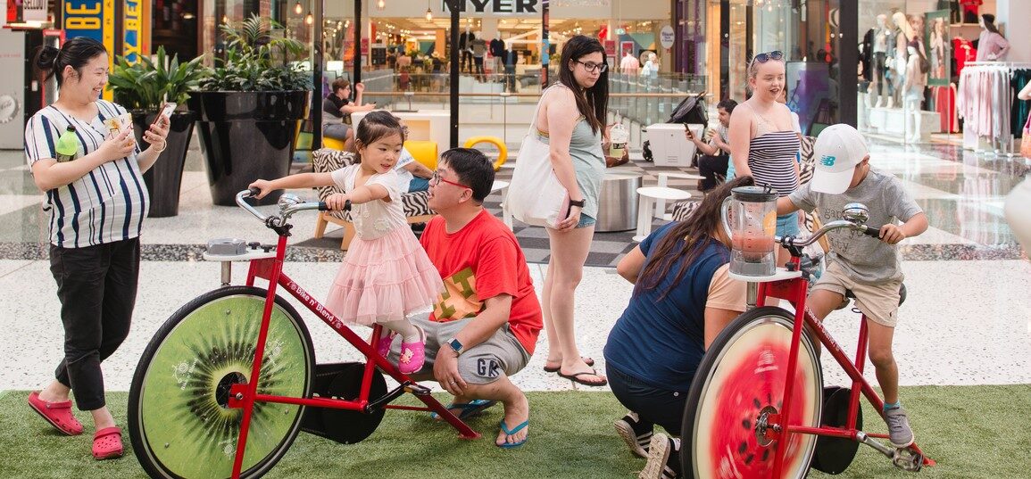 Shopping centre Christmas activities for kids with Bike n Blend smoothie bikes