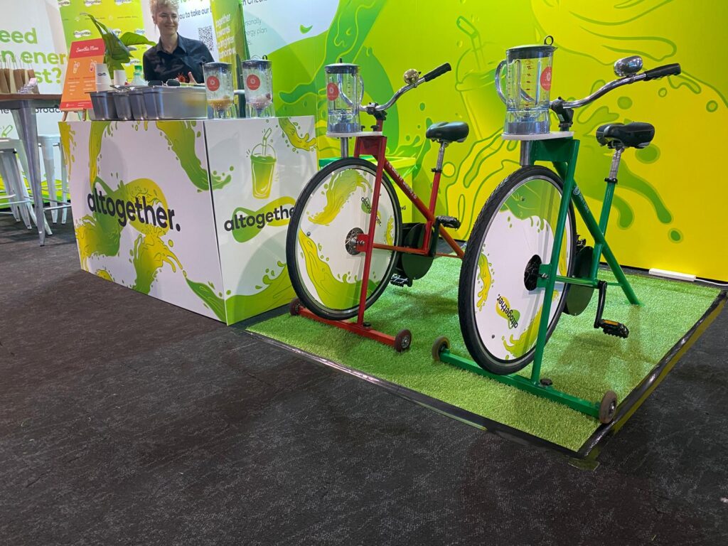 customised branding on bikes and table by Bike n' Blend